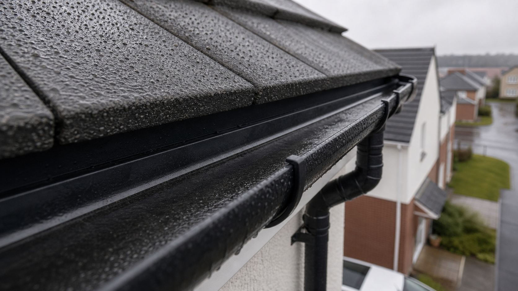 Roofline and gutter area after exterior cleaning